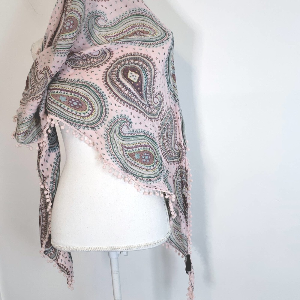 Betseyville women's Pom-pom Embellished Paisley Scarf - Picture 3 of 5